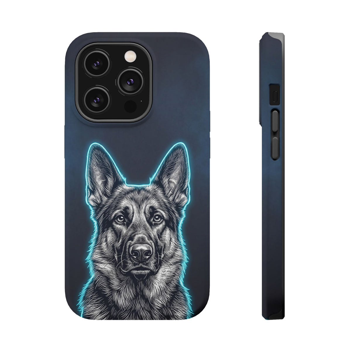 German Shepherd Phone Case | Neon Glow Sketch Art — Tough Magnetic Case with Wireless Charging