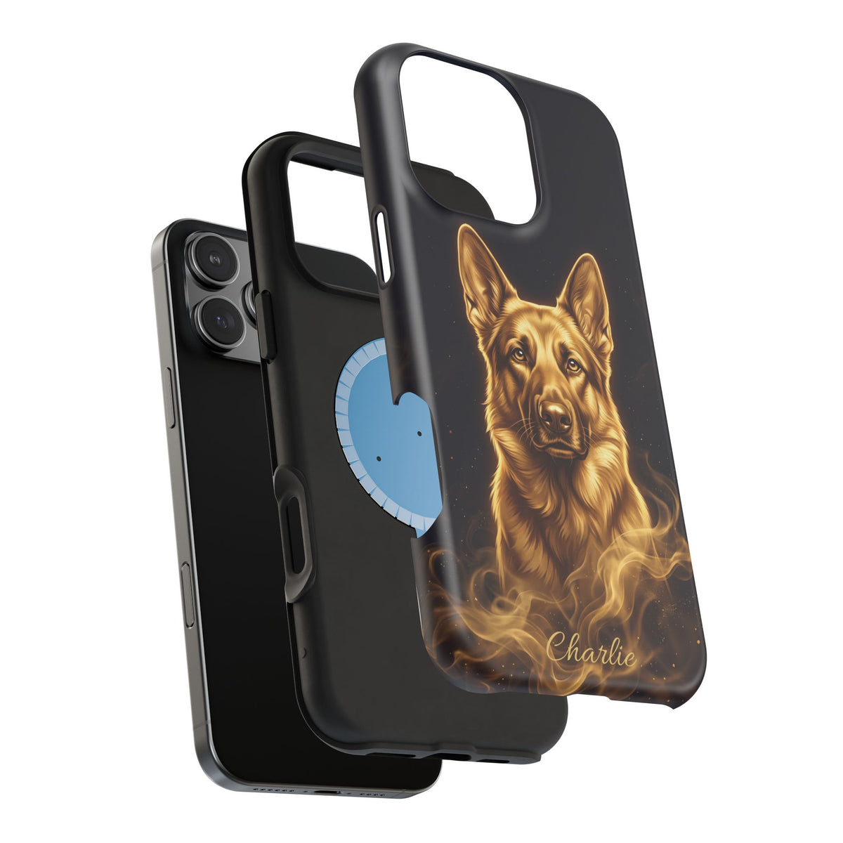 German Shepherd Phone Case | Personalized Gold Glow Art — Tough Magnetic Case with Wireless Charging