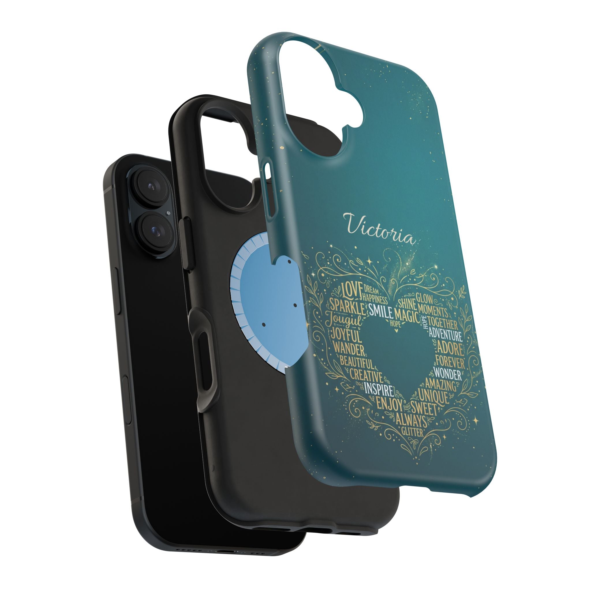 Personalized Teacher Heart Word Art Phone Case — Impact-Resistant Wireless Charging Cover