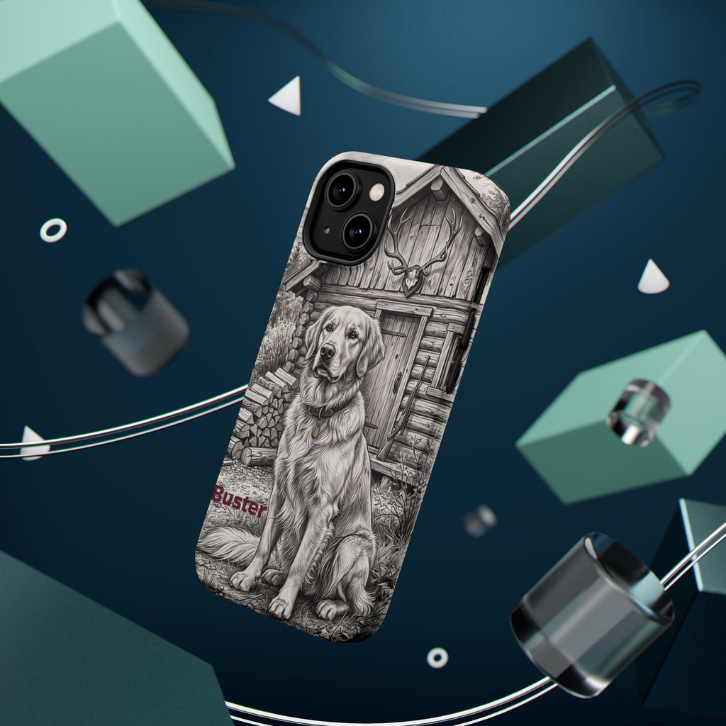 Personalized Golden Retriever Cabin Porch Phone Case — Wireless Charging Cover