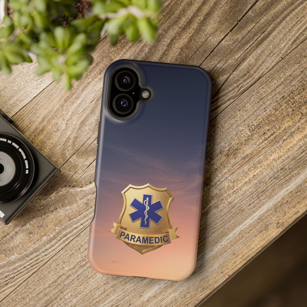 Gold Paramedic Badge Sunset Sky Phone Case — Magnetic Wireless Charging Cover
