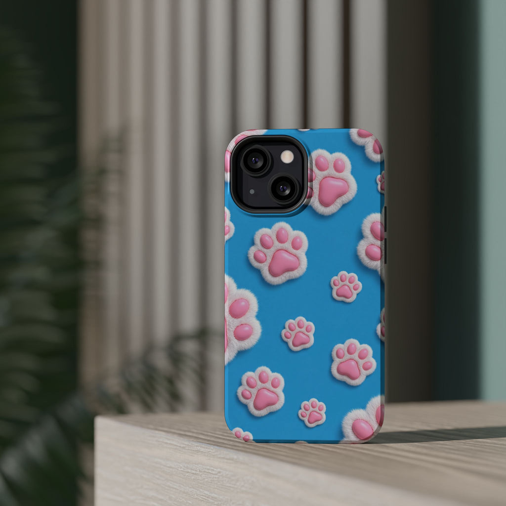 Fluffy Paw Print Phone Case | Cute 3D Pink Paw Pattern Case for Dog & Cat Lovers | iPhone & Samsung