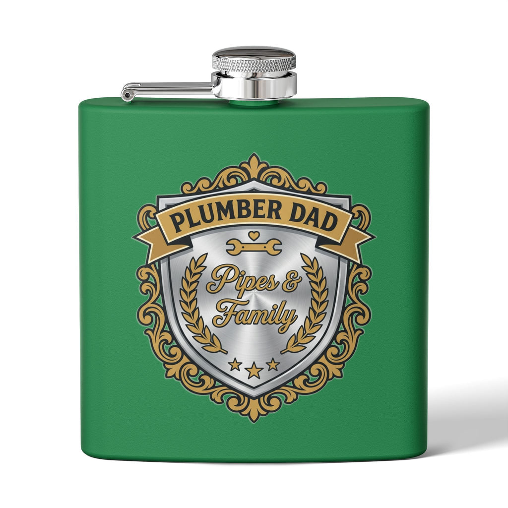 Flask — "Plumber Dad: Pipes & Family" 6oz Stainless Steel Hip Flask