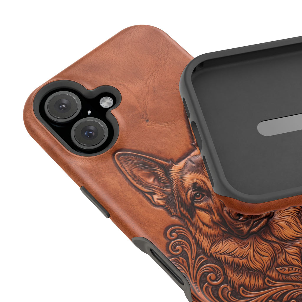 German Shepherd Phone Case | Western Tooled Art — Tough Magnetic Case with Wireless Charging