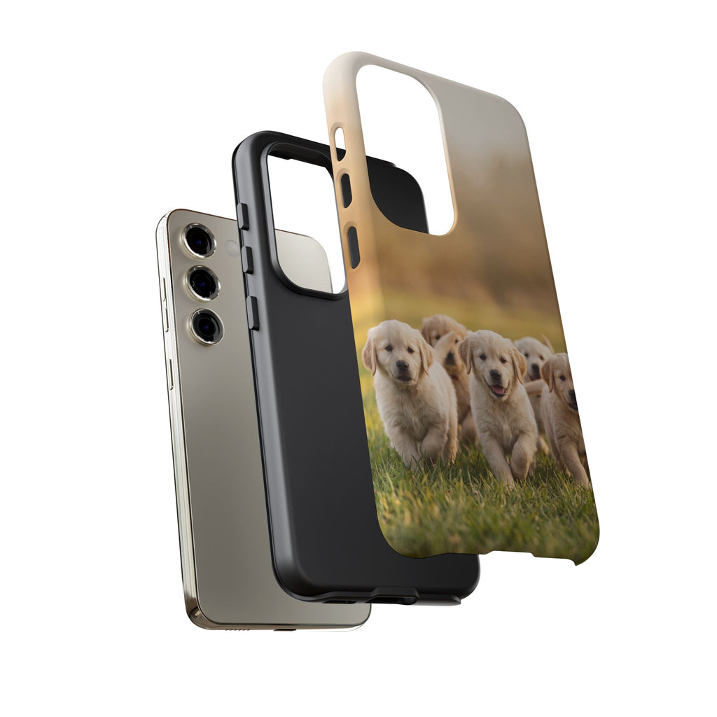 Golden Retriever Puppies Phone Case | Playful Puppy Pack Running in Grass | iPhone & Samsung