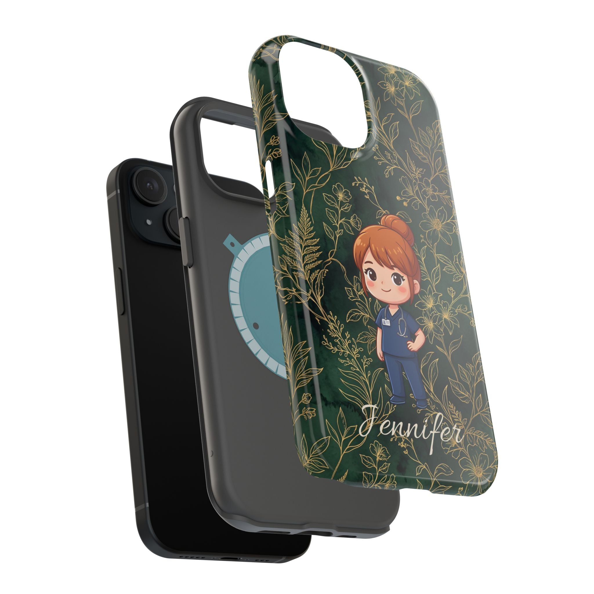 Personalized Nurse Botanical Phone Case — Impact-Resistant Wireless Charging Cover