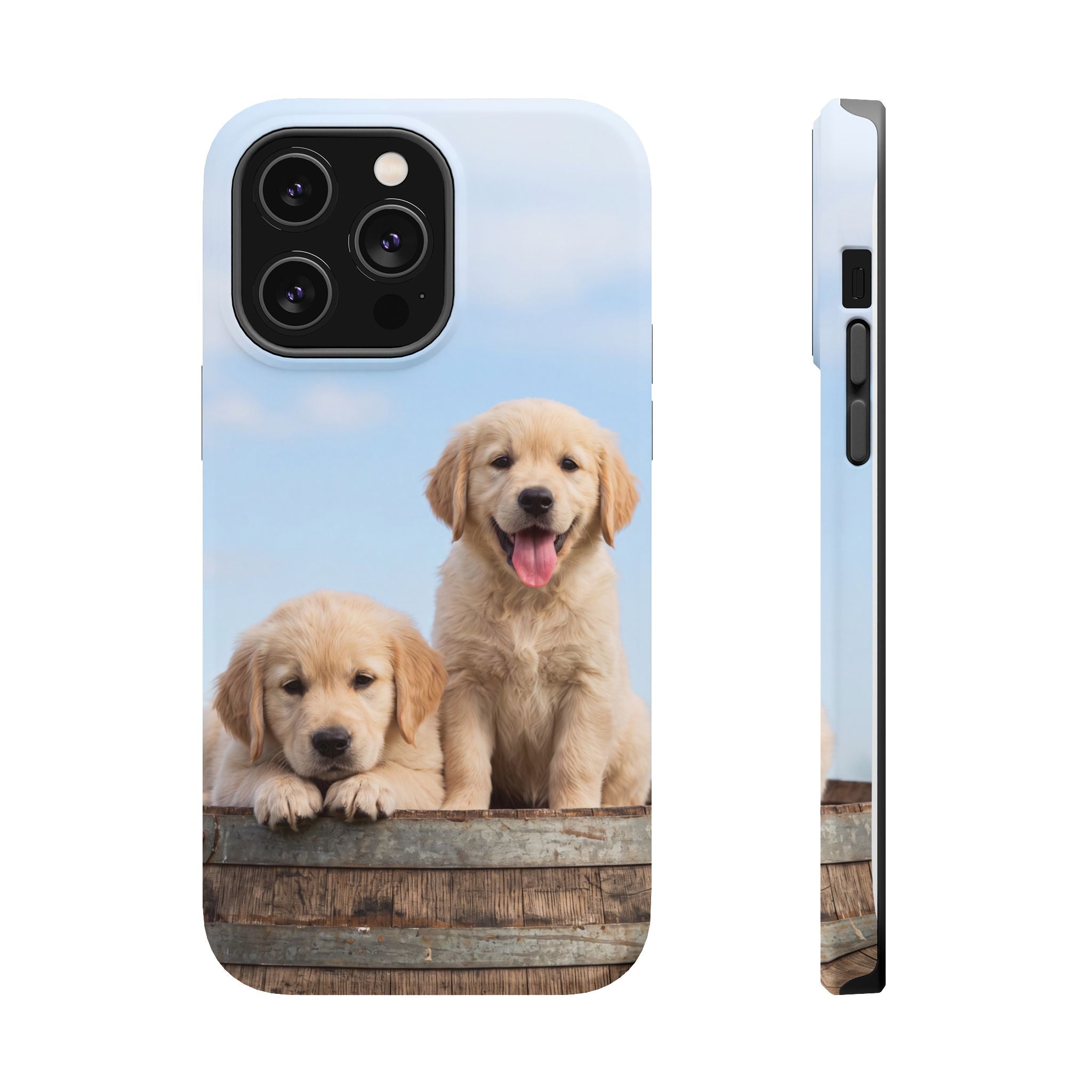 Golden Retriever Puppy Duo Phone Case — Impact-Resistant Wireless Charging Cover