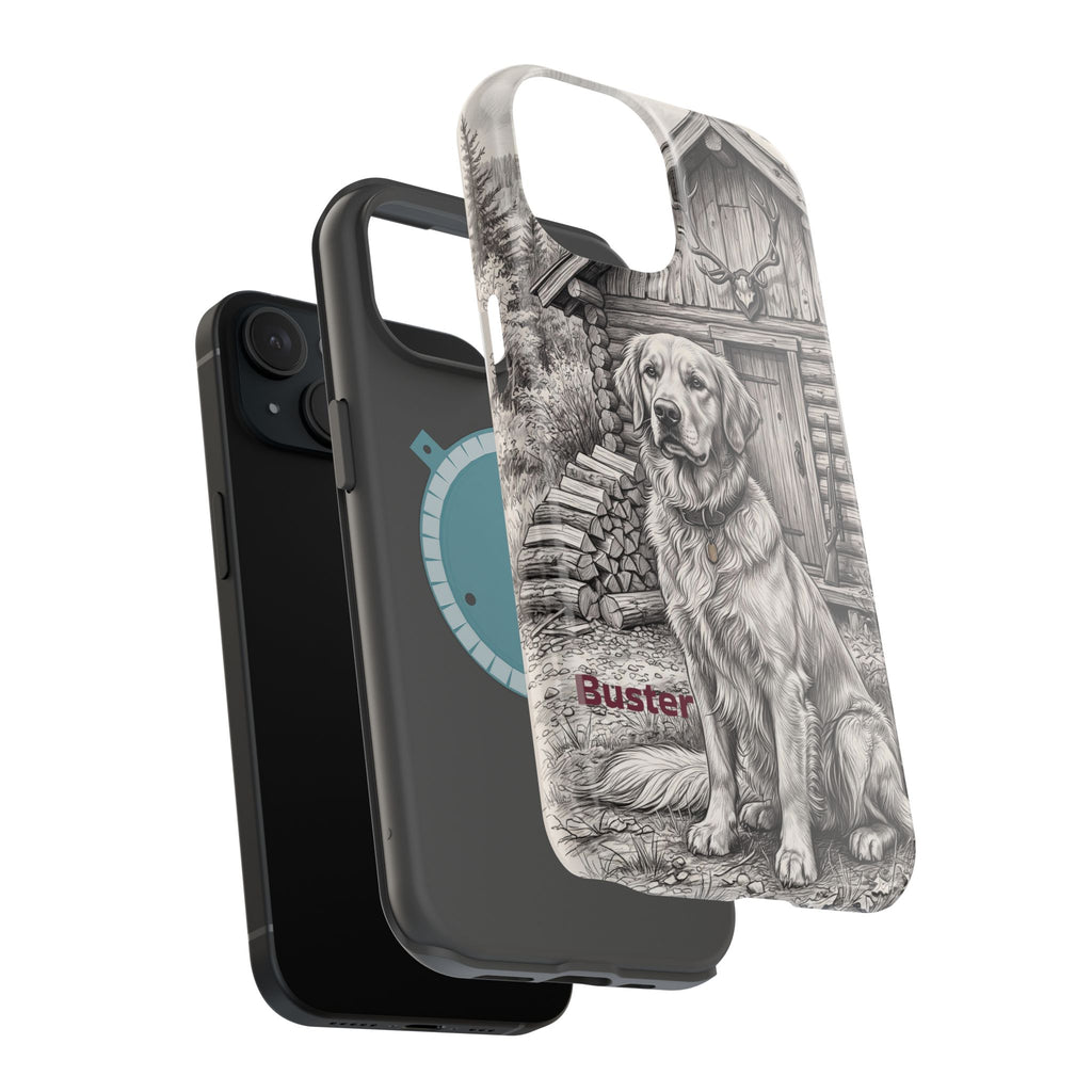 Personalized Golden Retriever Cabin Porch Phone Case — Wireless Charging Cover