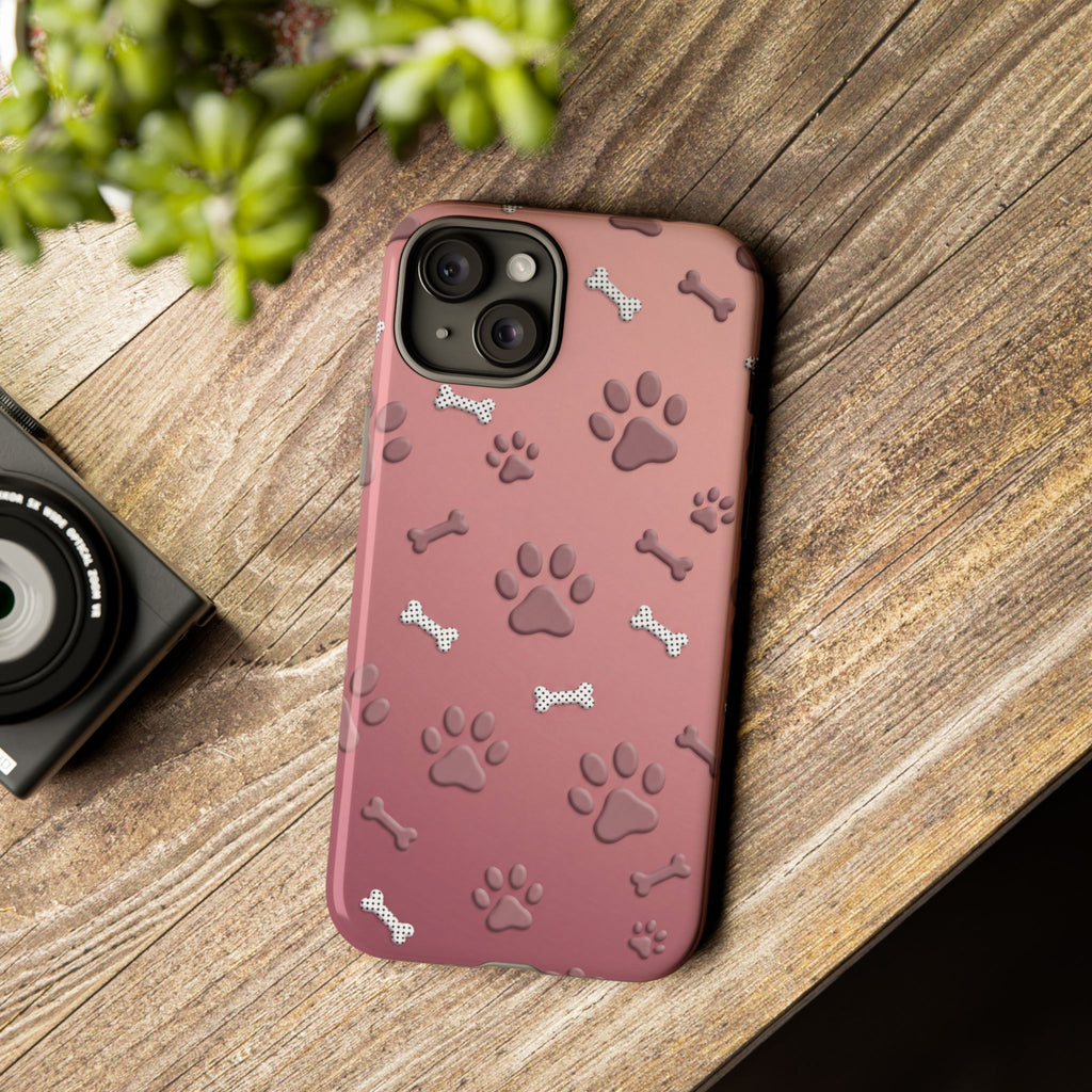 iPhone & Samsung Phone Case | Paw Print & Bone  | Dusty Rose Pattern Case for Frenchie Lovers