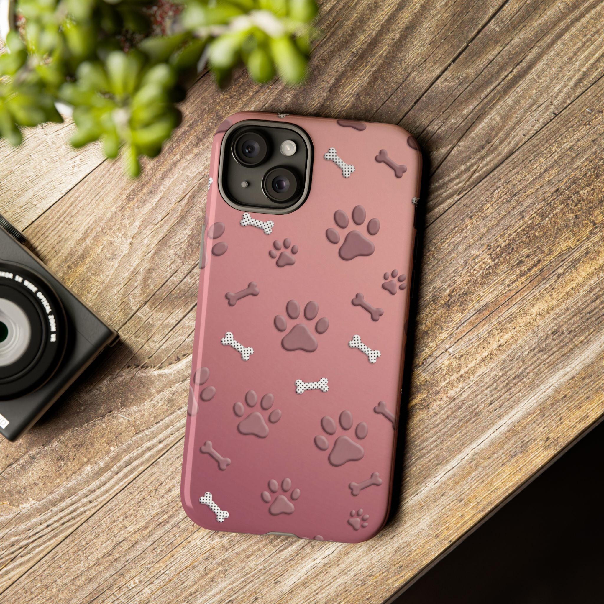 iPhone & Samsung Phone Case | Paw Print & Bone  | Dusty Rose Pattern Case for Frenchie Lovers