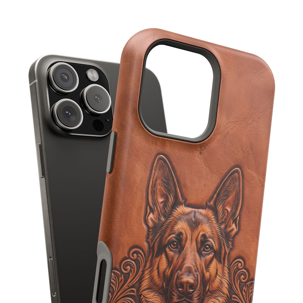 German Shepherd Phone Case | Western Tooled Art — Tough Magnetic Case with Wireless Charging