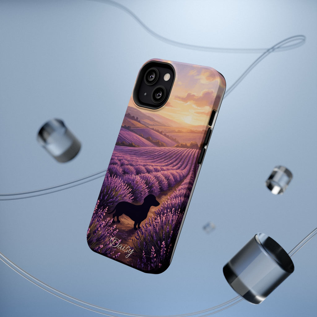 Personalized Dachshund Lavender Field Phone Case — Wireless Charging Cover