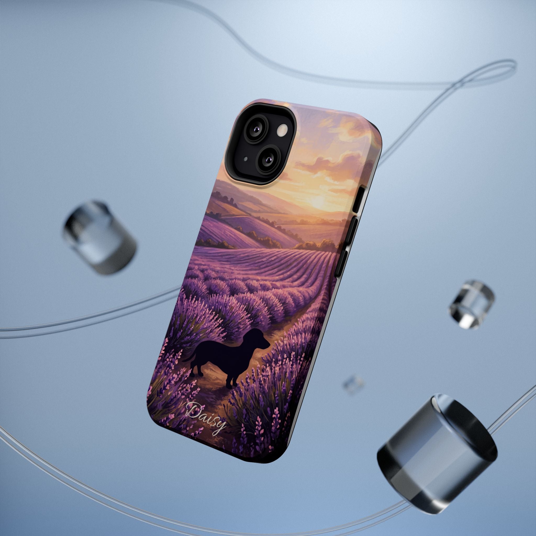 Personalized Dachshund Lavender Field Phone Case — Wireless Charging Cover