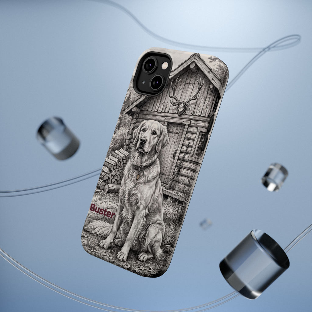 Personalized Golden Retriever Cabin Porch Phone Case — Wireless Charging Cover
