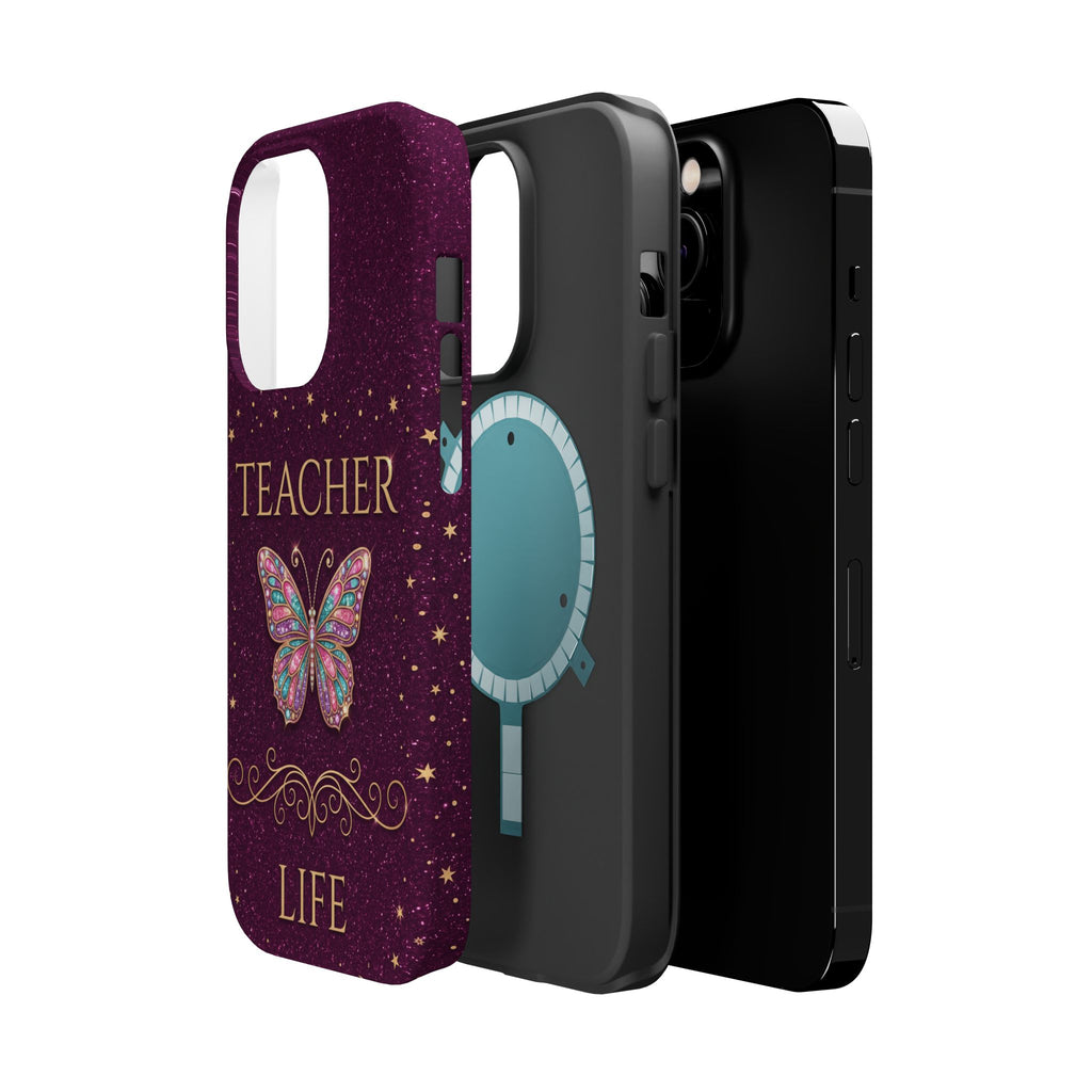 Teacher Life Glitter Butterfly Phone Case — Wireless Charging Cover