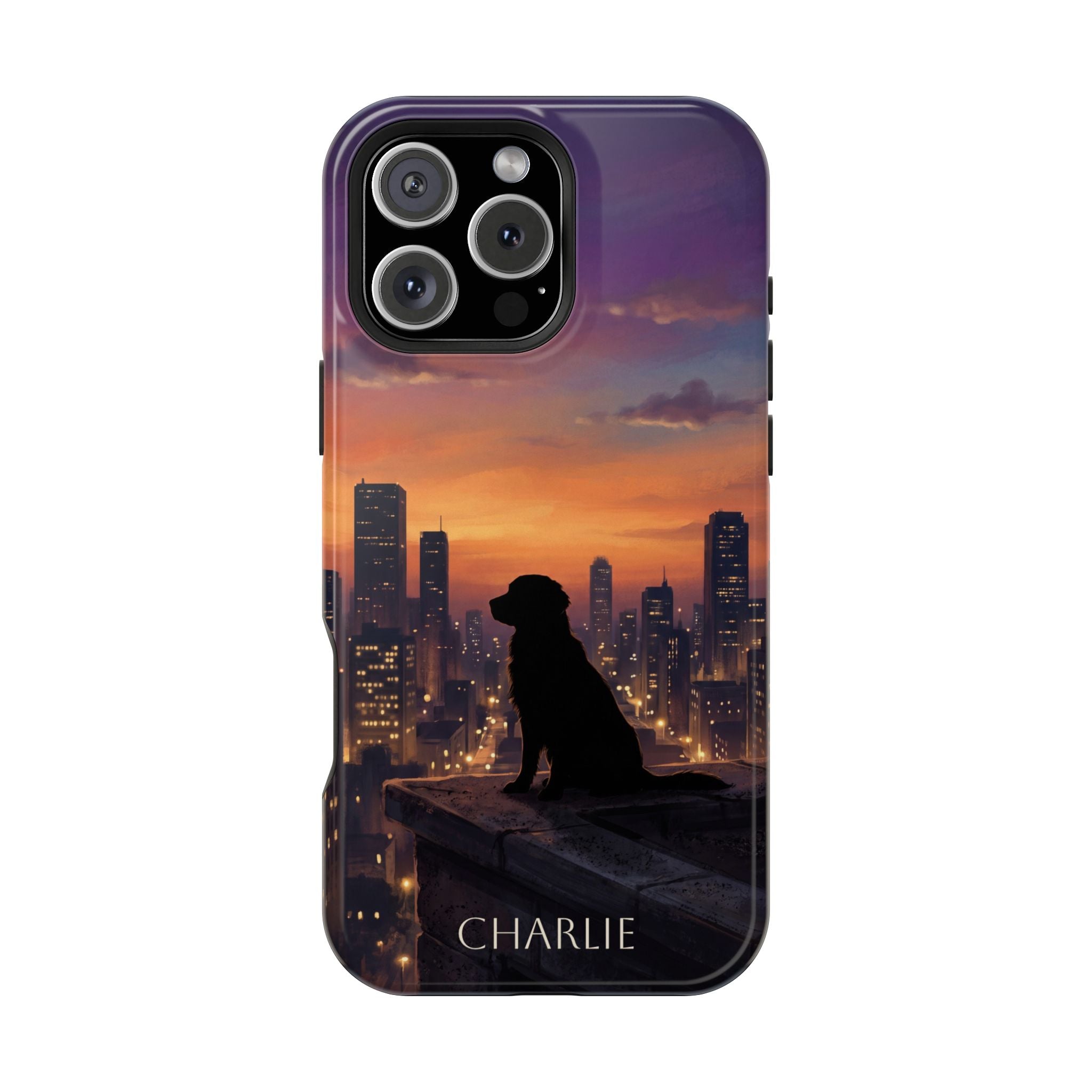 Personalized Golden Retriever City Skyline Phone Case — Wireless Charging Cover