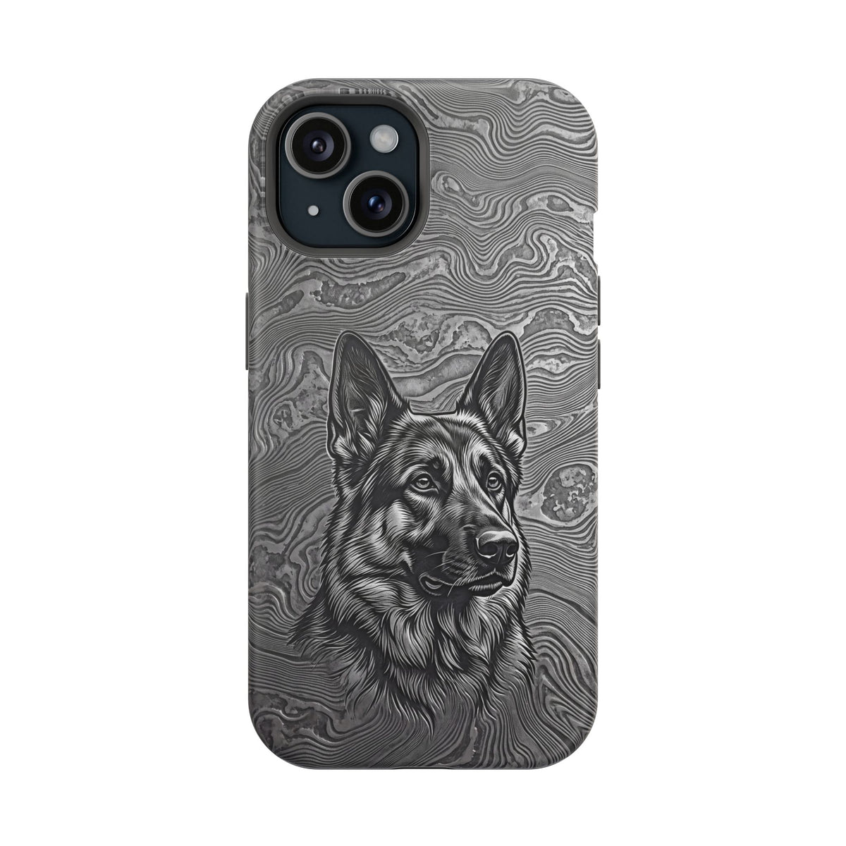 German Shepherd Phone Case | Damascus Art — Tough Magnetic Case with Wireless Charging
