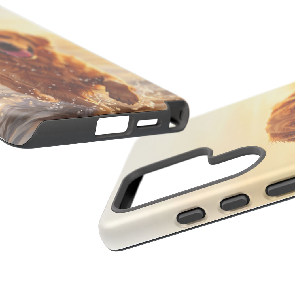 Golden Retriever Splashing in Water Phone Case | Joyful Dog at Golden Hour | iPhone & Samsung