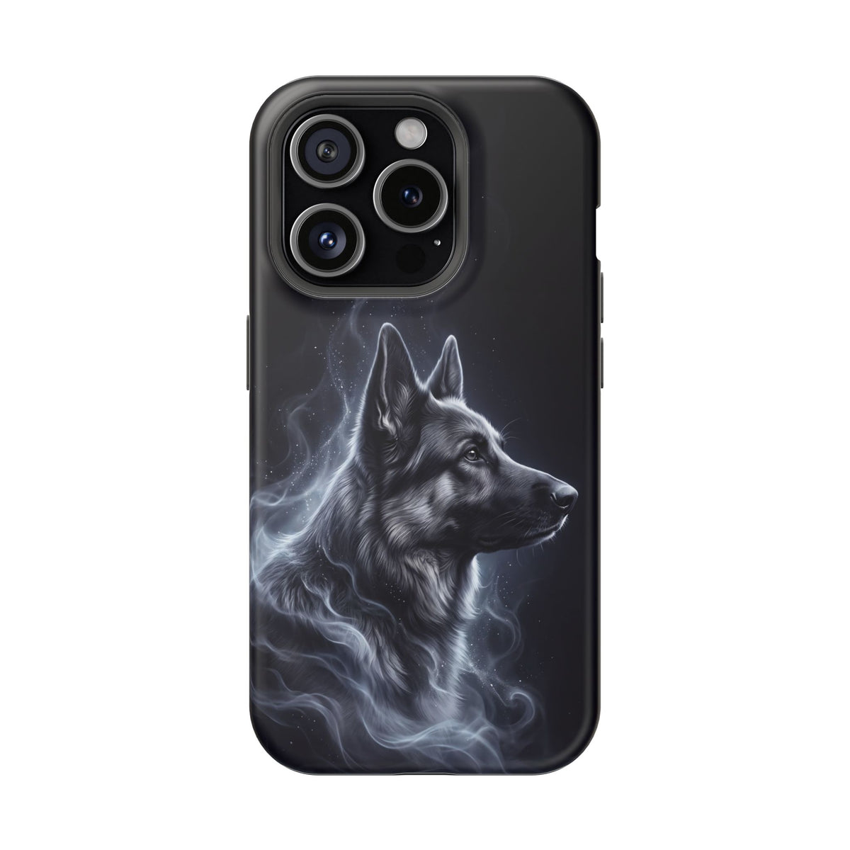 German Shepherd Phone Case | Silver Moonlight Mist Art — Tough Magnetic Case with Wireless Charging