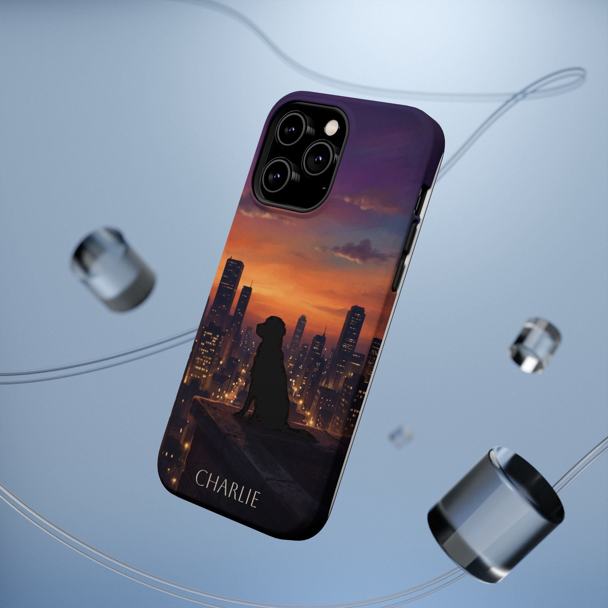 Personalized Golden Retriever City Skyline Phone Case — Wireless Charging Cover