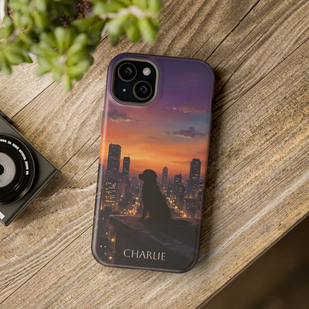 Personalized Golden Retriever City Skyline Phone Case — Wireless Charging Cover