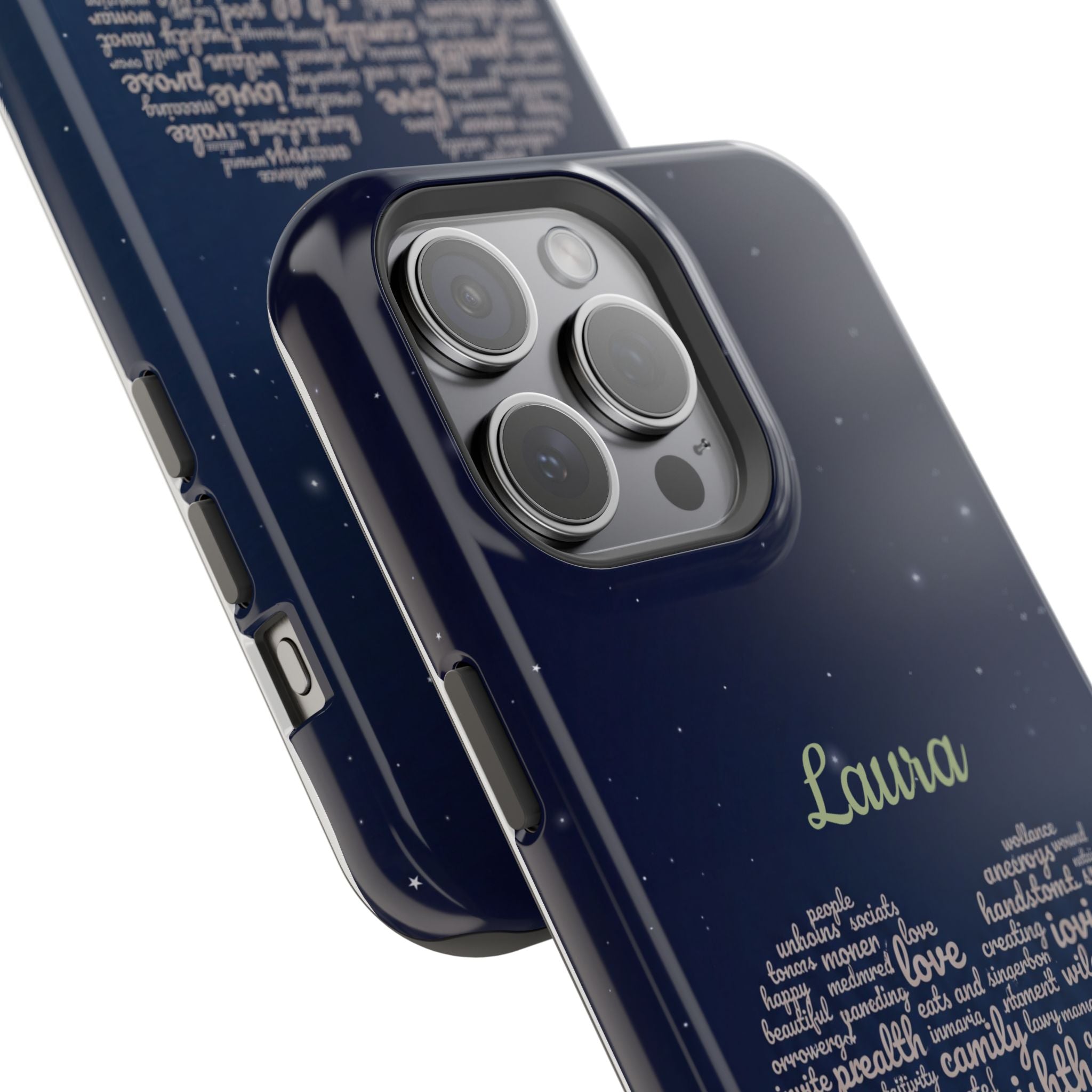 Personalized Teacher Heart Word Art Phone Case — Navy Wireless Charging Cover