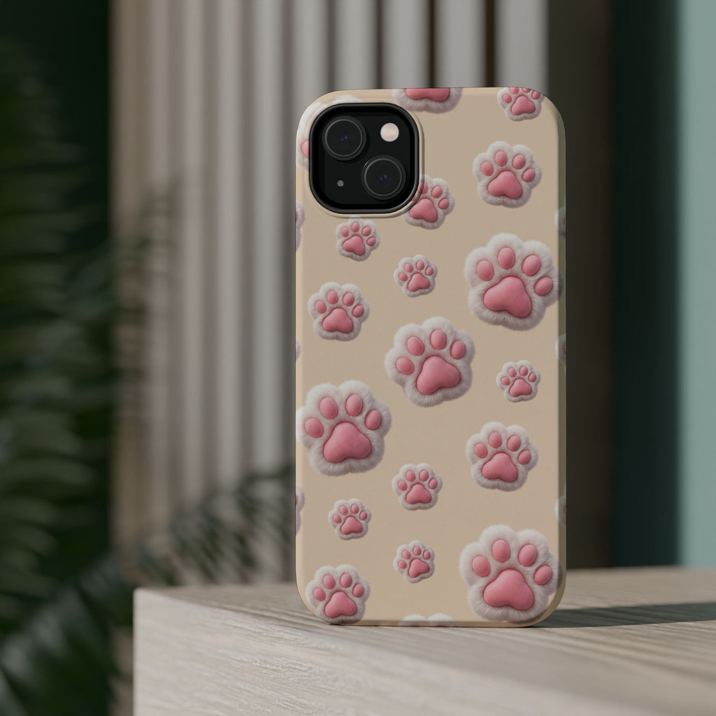 Pink Paw Print Phone Case — Impact-Resistant Wireless Charging Cover