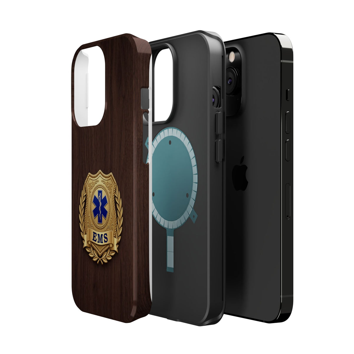 Gold EMS Laurel Badge Wood Phone Case — Magnetic Wireless Charging Cover