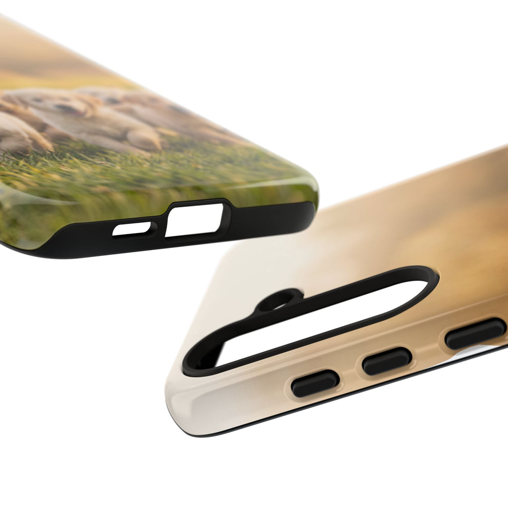 Golden Retriever Puppies Phone Case | Playful Puppy Pack Running in Grass | iPhone & Samsung