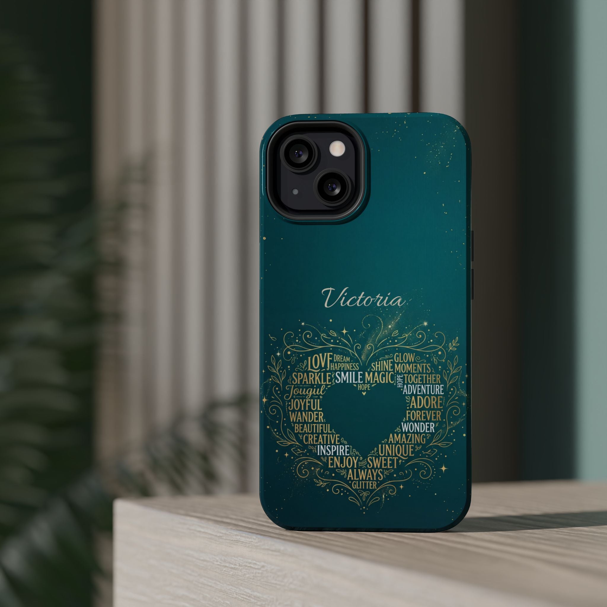 Personalized Teacher Heart Word Art Phone Case — Impact-Resistant Wireless Charging Cover