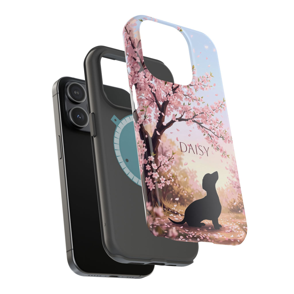 Personalized Dachshund Cherry Blossom Phone Case — Wireless Charging Cover