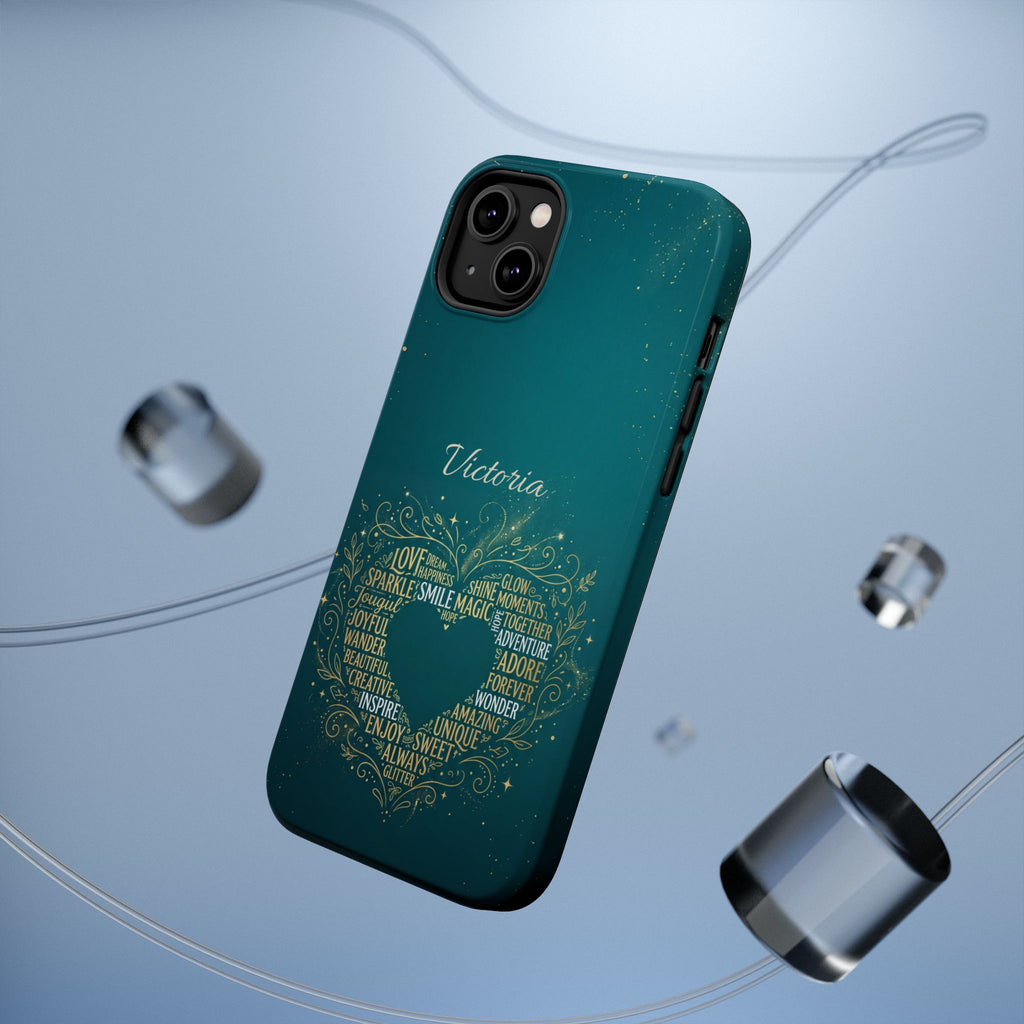 Personalized Teacher Heart Word Art Phone Case — Impact-Resistant Wireless Charging Cover