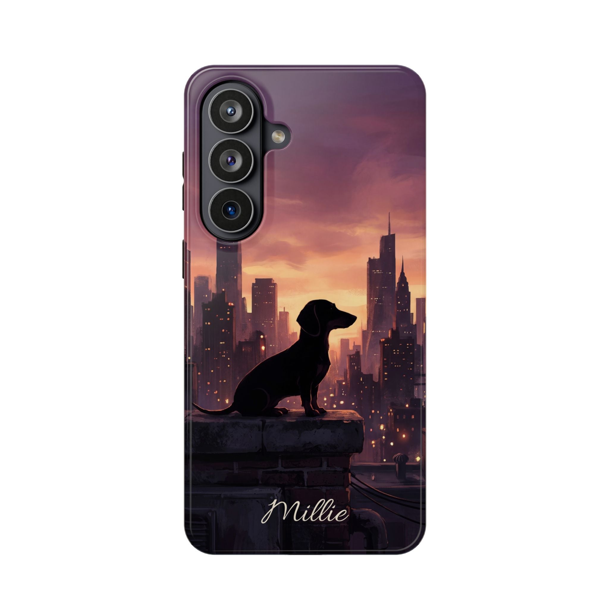 Personalized Dachshund City Skyline Phone Case — Wireless Charging Cover