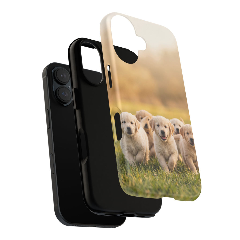 Golden Retriever Puppies Phone Case | Playful Puppy Pack Running in Grass | iPhone & Samsung