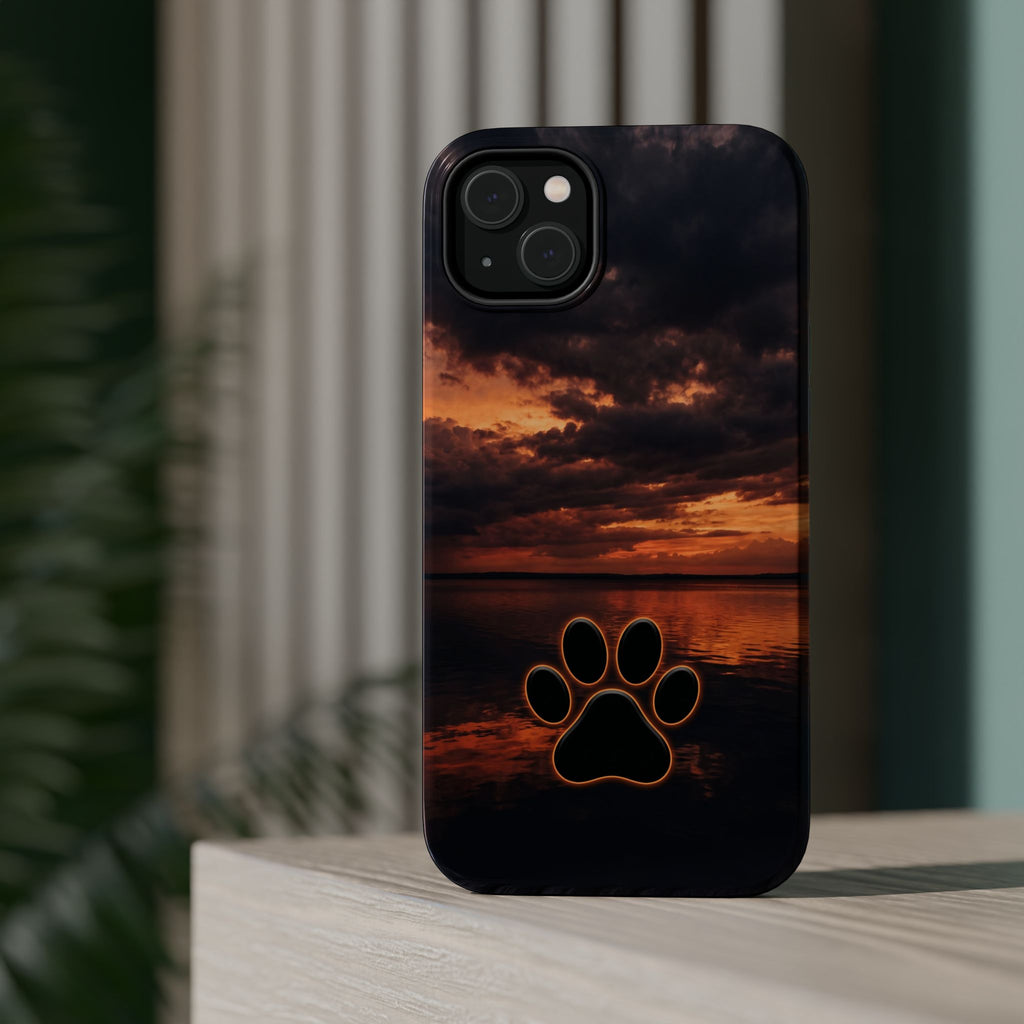 Sunset Paw Print Phone Case — Impact-Resistant Wireless Charging Cover