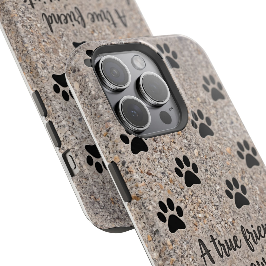 "A True Friend Leaves Paw Prints On Your Heart" Phone Case | Sentimental Stone-Texture Dog Paw Print Case | iPhone & Samsung