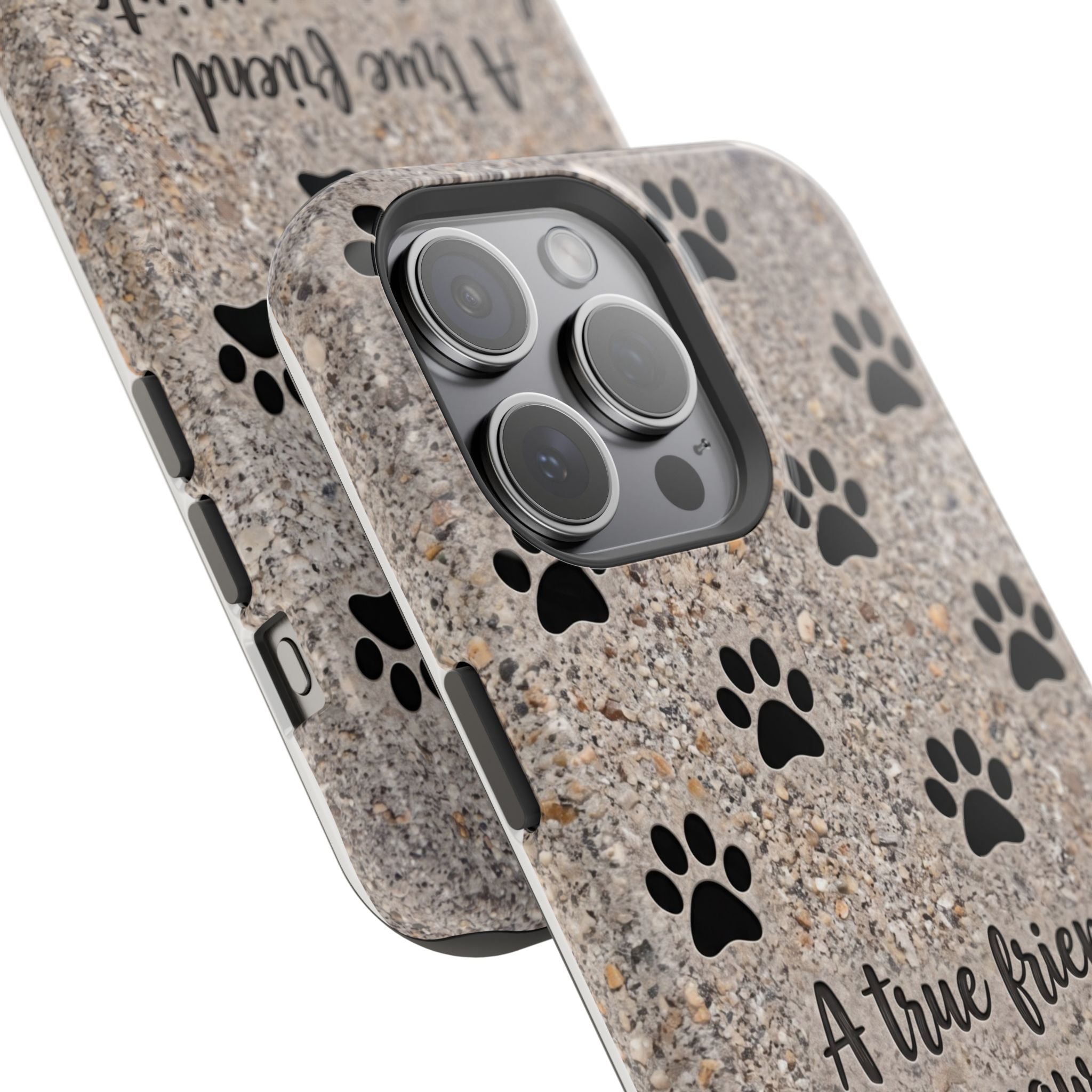"A True Friend Leaves Paw Prints On Your Heart" Phone Case | Sentimental Stone-Texture Dog Paw Print Case | iPhone & Samsung