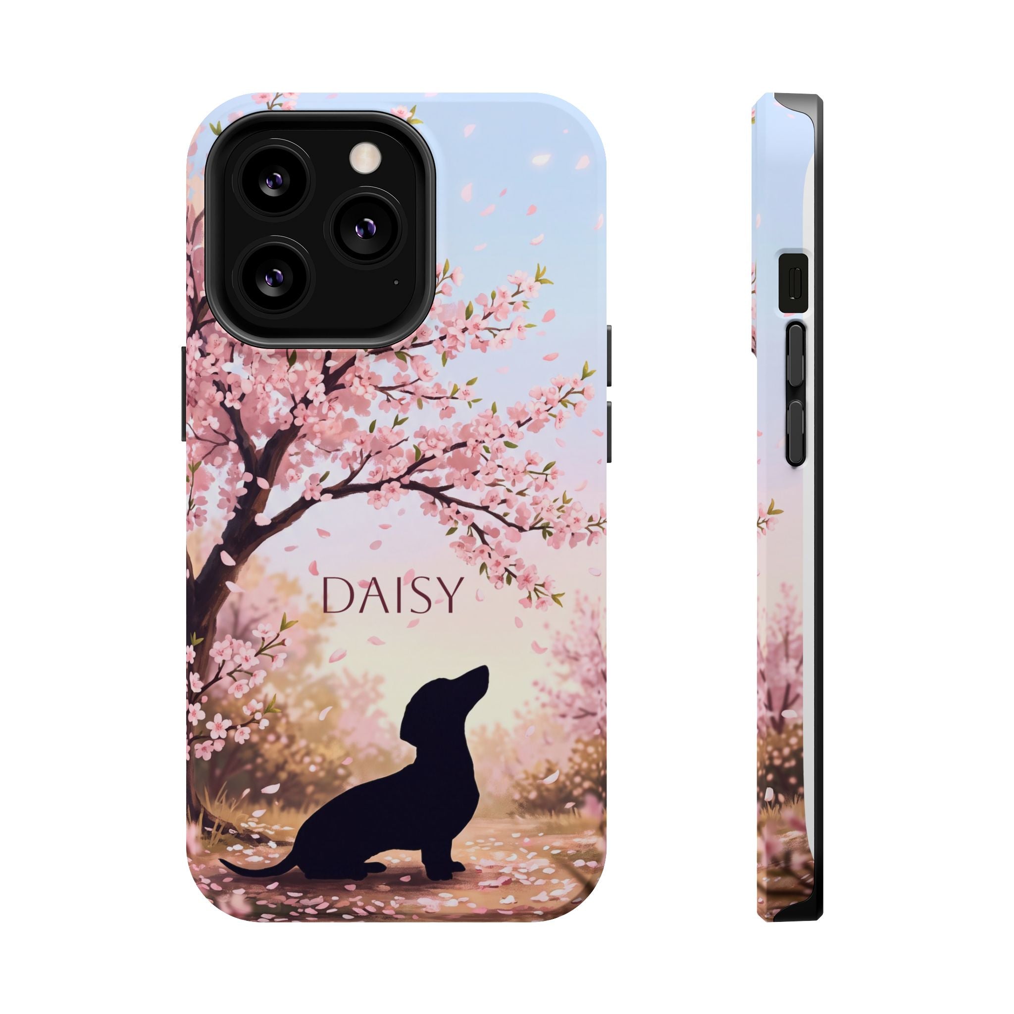 Personalized Dachshund Cherry Blossom Phone Case — Wireless Charging Cover