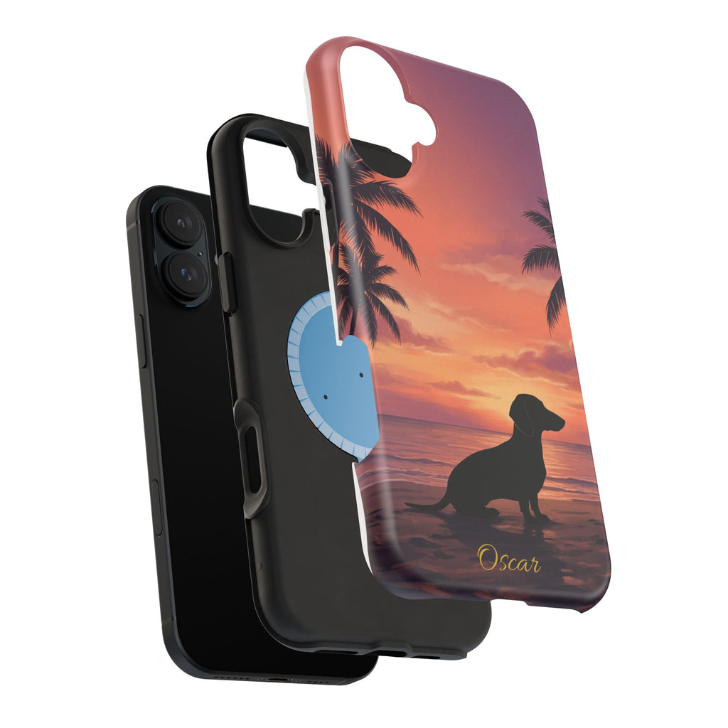 Personalized Dachshund Tropical Beach Sunset Phone Case — Wireless Charging Cover