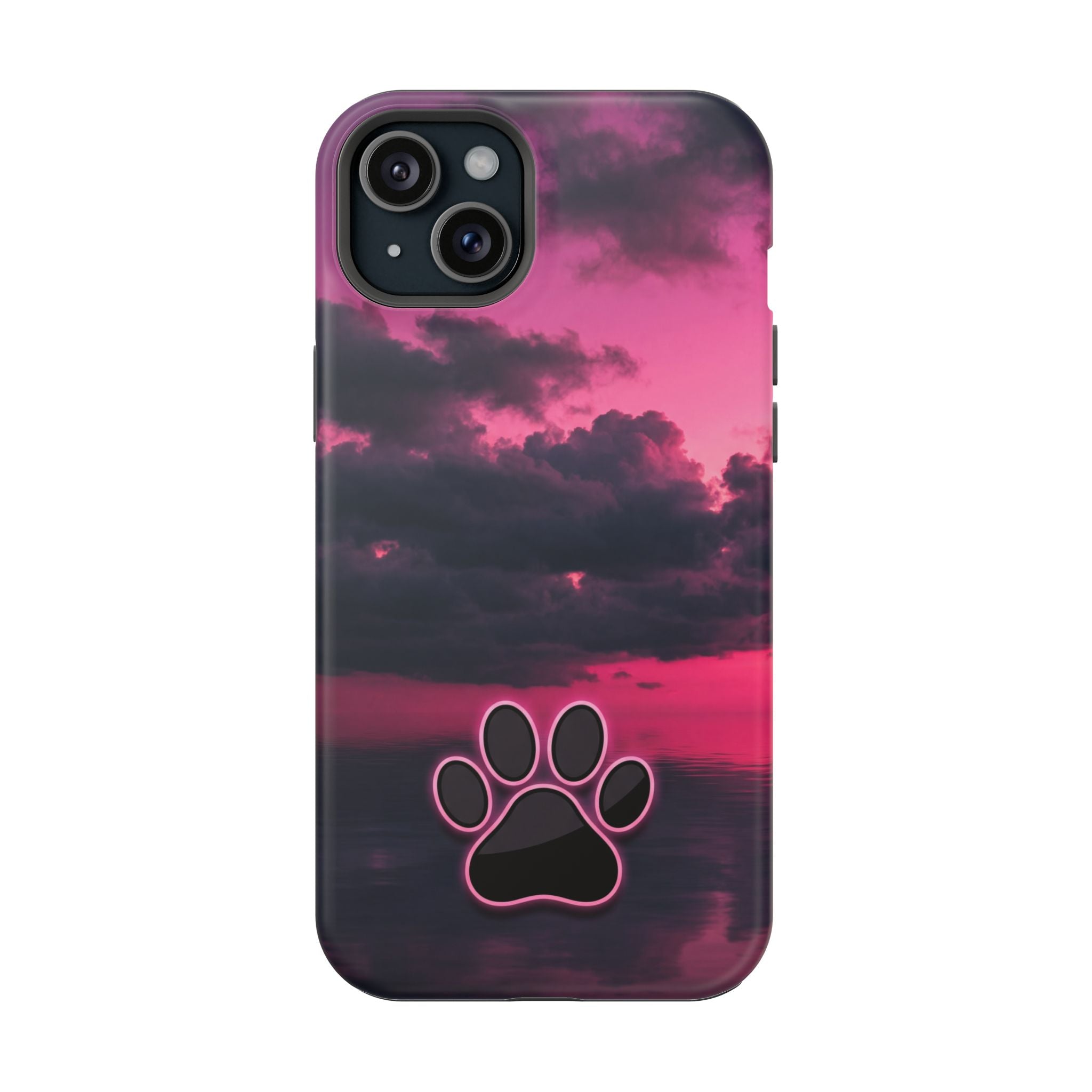 Pink Sky Paw Print Phone Case — Impact-Resistant Wireless Charging Cover