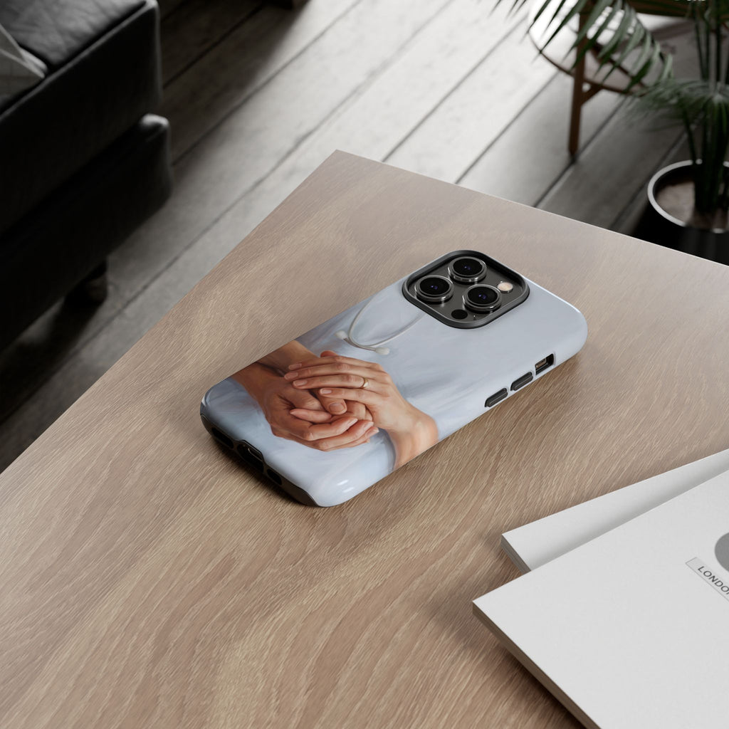 Nurse's Comforting Hands Phone Case | Caring Hands & Stethoscope Illustration | iPhone & Samsung