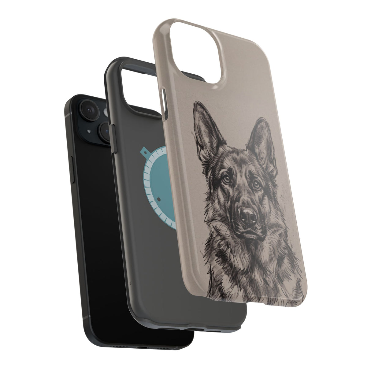 German Shepherd Phone Case | Charcoal Sketch Art — Tough Magnetic Case with Wireless Charging