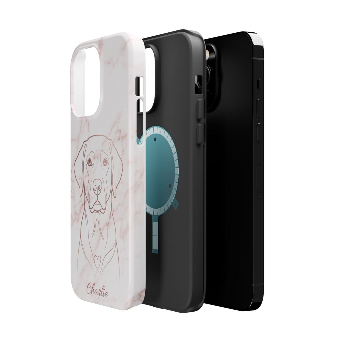 Personalized Rose Gold Marble Labrador Phone Case — Tough Magnetic Case with Wireless Charging