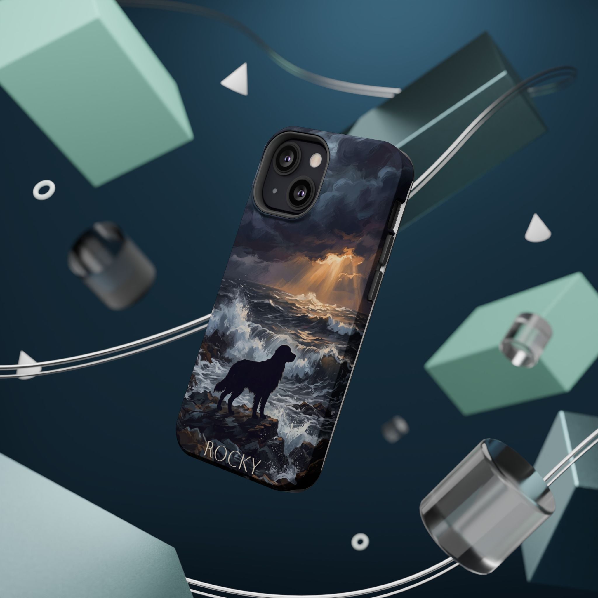 Personalized Golden Retriever Stormy Sea Phone Case — Wireless Charging Cover