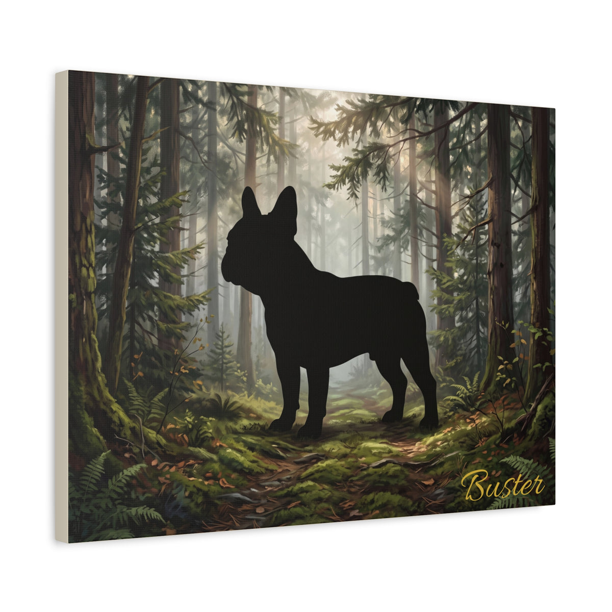 French Bulldog Silhouette Personalized Canvas | Misty Forest Wall Art