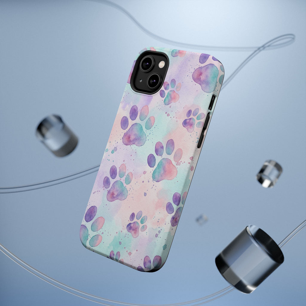 Watercolor Paw Print Phone Case — Impact-Resistant Wireless Charging Cover