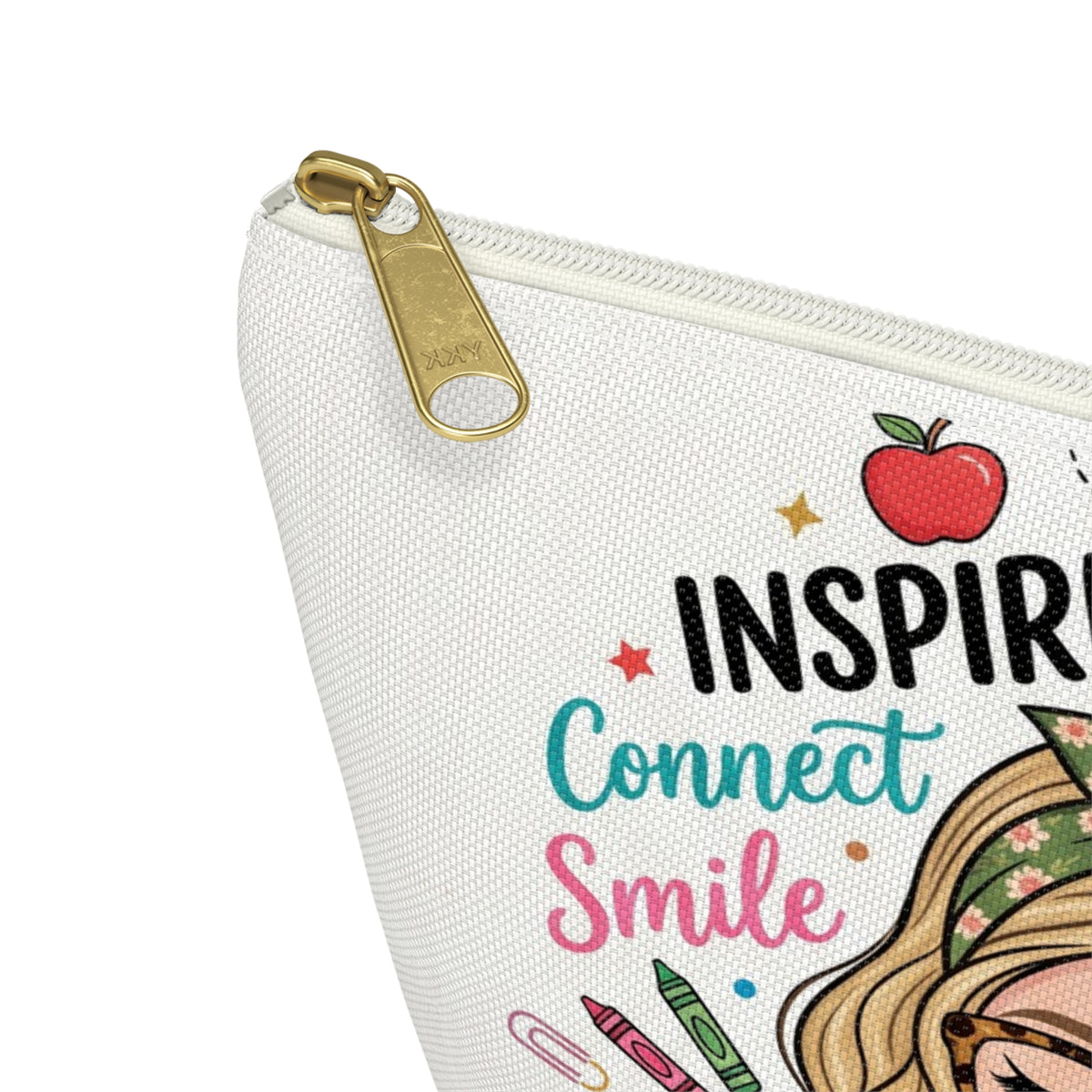 Inspire Teach Blonde Illustrated Teacher Pouch — T-Bottom Zipper Bag