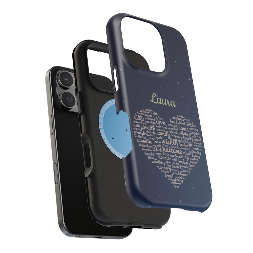Personalized Teacher Heart Word Art Phone Case — Navy Wireless Charging Cover
