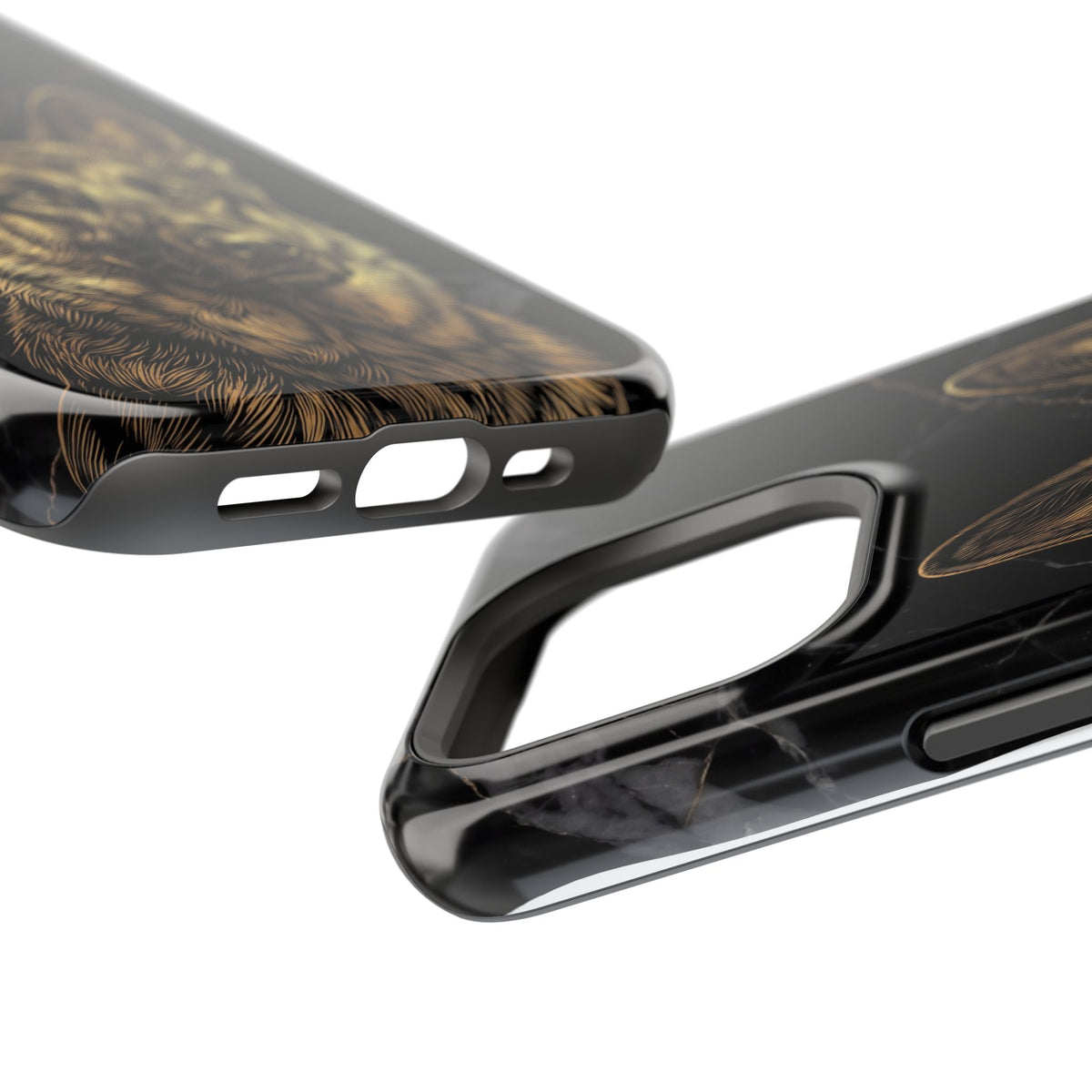 German Shepherd Phone Case | Black Marble Gold Sketch Art — Tough Magnetic Case with Wireless Charging