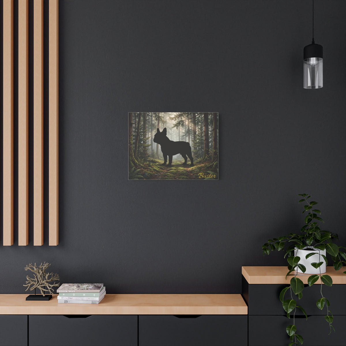 French Bulldog Silhouette Personalized Canvas | Misty Forest Wall Art